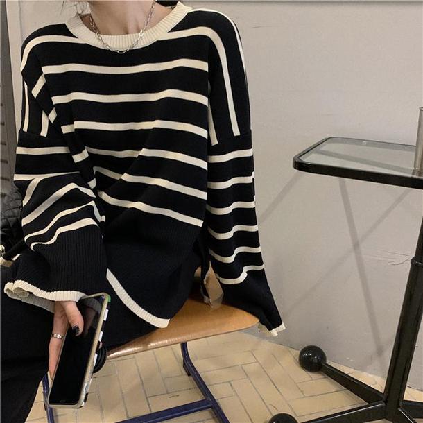 ベルスリーブボーダーニット 4804-black_お取り寄せ48042-画像9-韓国ファッション通販POPREA［ポップリア］