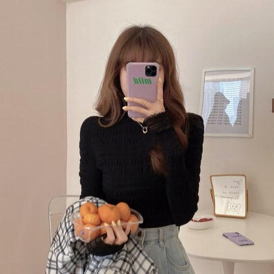 裏パイルシフォンレースタートルネック 4805-black_お取り寄せ48054-画像18-韓国ファッション通販POPREA［ポップリア］