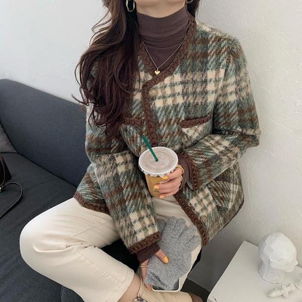 チェック柄ウールショートジャケット 4806-green_お取り寄せ48063-画像33-韓国ファッション通販POPREA［ポップリア］