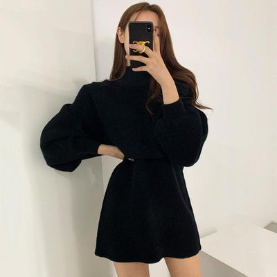 ハイネックニットトップス＆ミニワンピース 4815-black_お取り寄せ48152-画像12-韓国ファッション通販POPREA［ポップリア］