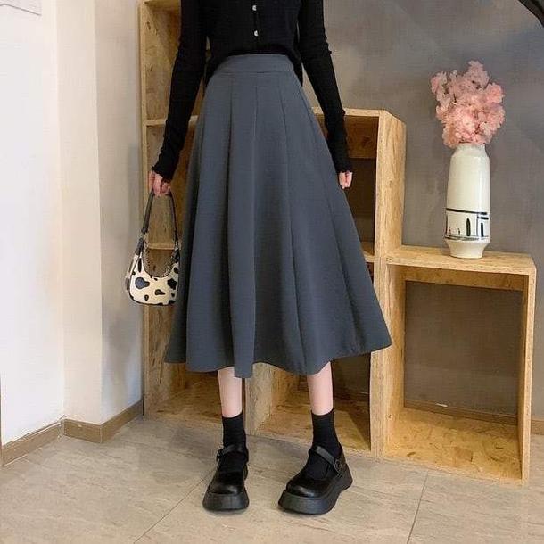 ハイウエストシンプルプリーツフレアスカート 4823-S/gray_お取り寄せ48234-画像3-韓国ファッション通販POPREA［ポップリア］