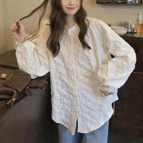 立体刺繍ホワイトブラウス 4825-お取り寄せ4825-画像10-韓国ファッション通販POPREA［ポップリア］