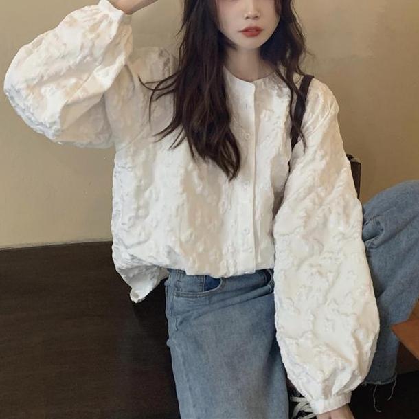 立体刺繍ホワイトブラウス 4825-お取り寄せ4825-画像2-韓国ファッション通販POPREA［ポップリア］