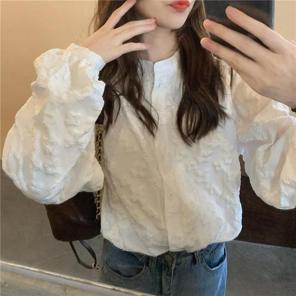 立体刺繍ホワイトブラウス 4825-お取り寄せ4825-画像4-韓国ファッション通販POPREA［ポップリア］