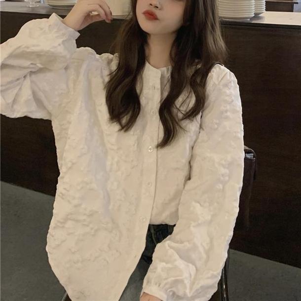 立体刺繍ホワイトブラウス 4825-お取り寄せ4825-画像5-韓国ファッション通販POPREA［ポップリア］