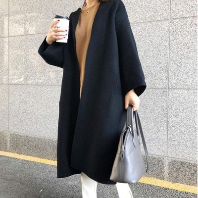ノーカラーソフトタッチカーディガンコート 4840-black_お取り寄せ48402-画像4-韓国ファッション通販POPREA［ポップリア］