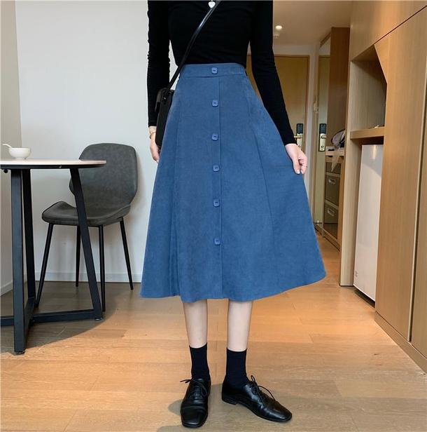 スエード調フロントボタンスカート 4842-blue_お取り寄せ48423-画像10-韓国ファッション通販POPREA［ポップリア］