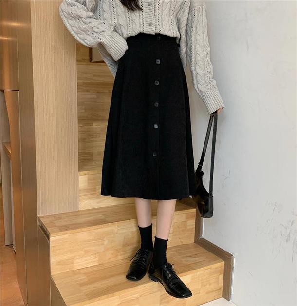 スエード調フロントボタンスカート 4842-black_お取り寄せ48424-画像14-韓国ファッション通販POPREA［ポップリア］