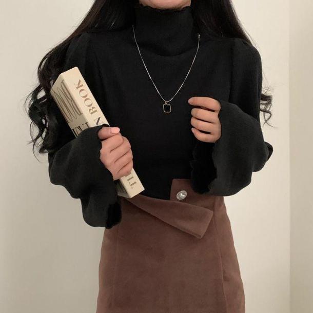 トランペットスリーブハイネックリブニット 4852-black_お取り寄せ48522-画像6-韓国ファッション通販POPREA［ポップリア］