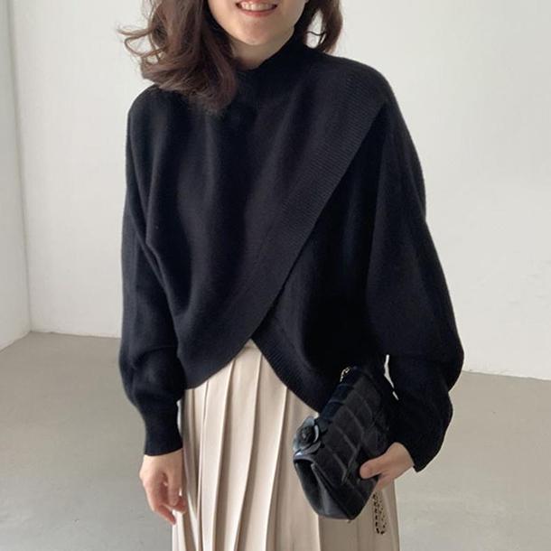 ハイネックフロントクロスニット 4856-black_お取り寄せ48562-画像12-韓国ファッション通販POPREA［ポップリア］