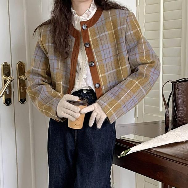 レトロチェック柄ショートジャケット 4857-お取り寄せ4857-画像13-韓国ファッション通販POPREA［ポップリア］