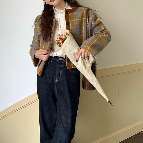 レトロチェック柄ショートジャケット 4857-お取り寄せ4857-画像15-韓国ファッション通販POPREA［ポップリア］