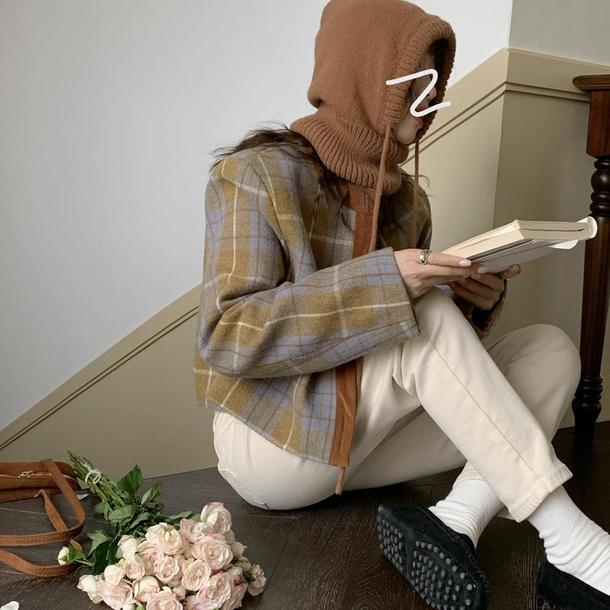 レトロチェック柄ショートジャケット 4857-お取り寄せ4857-画像4-韓国ファッション通販POPREA［ポップリア］