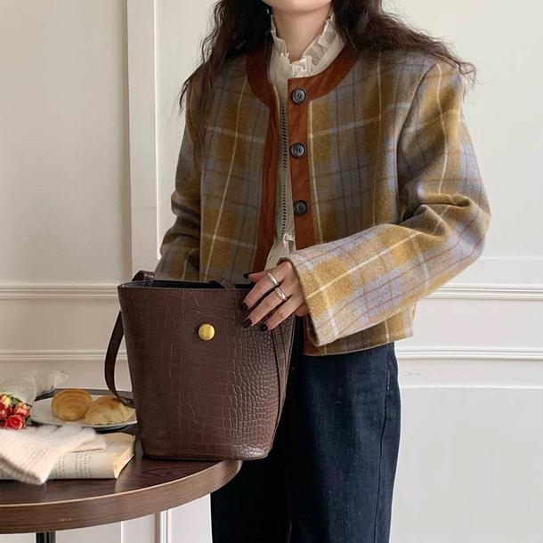 レトロチェック柄ショートジャケット 4857-お取り寄せ4857-画像6-韓国ファッション通販POPREA［ポップリア］