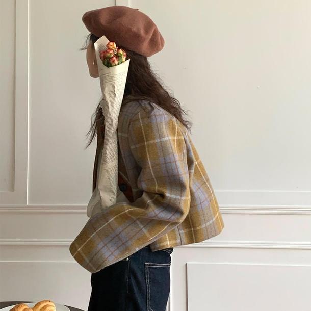 レトロチェック柄ショートジャケット 4857-お取り寄せ4857-画像1-韓国ファッション通販POPREA［ポップリア］