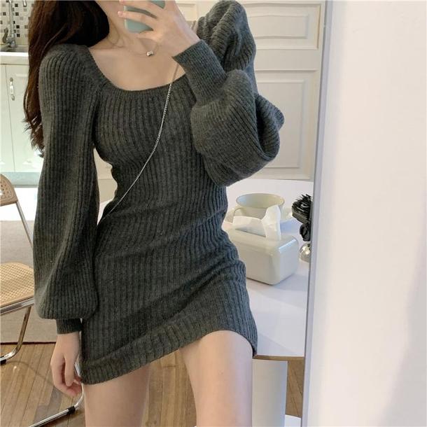 ベーシックショートリブニットワンピ 4866-gray_お取り寄せ48662-画像6-韓国ファッション通販POPREA［ポップリア］