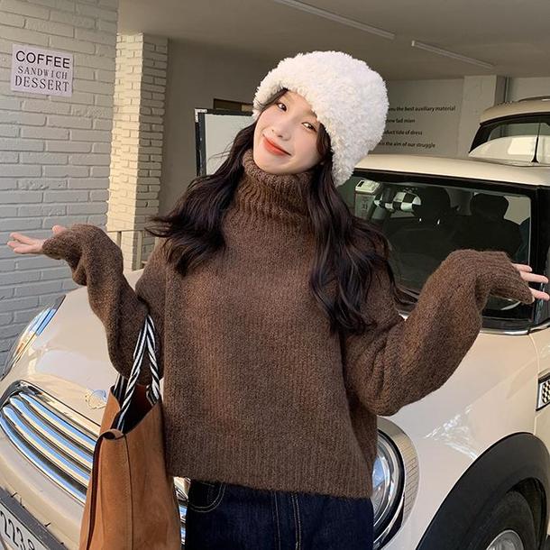 ベーシックタートルネックショートニット 4871-coffee_お取り寄せ48712-画像12-韓国ファッション通販POPREA［ポップリア］