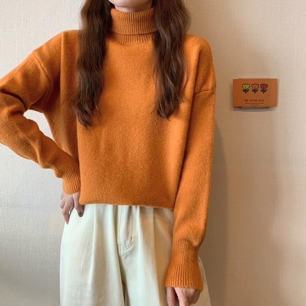 タートルネックルーズセーターニット 4873-orange_お取り寄せ48732-画像5-韓国ファッション通販POPREA［ポップリア］