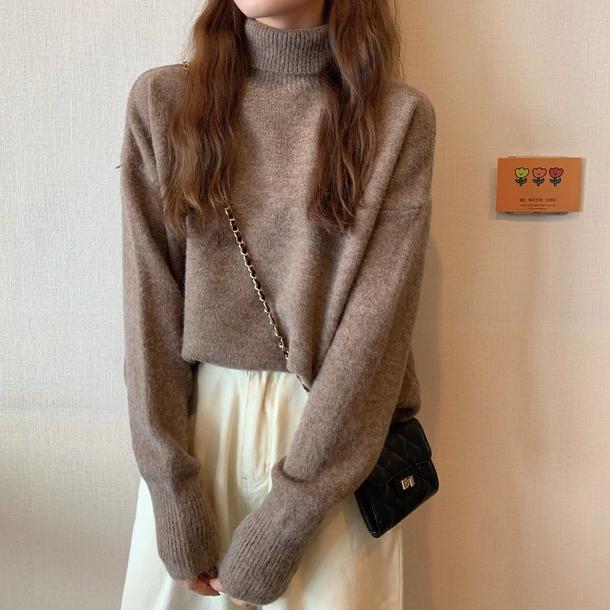 タートルネックルーズセーターニット 4873-moca_お取り寄せ48733-画像8-韓国ファッション通販POPREA［ポップリア］