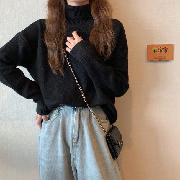 タートルネックルーズセーターニット 4873-wild-black_お取り寄せ48735-画像15-韓国ファッション通販POPREA［ポップリア］