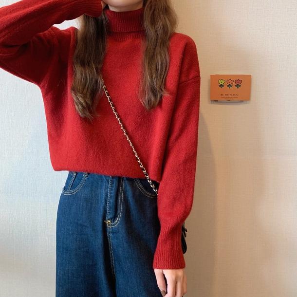 タートルネックルーズセーターニット 4873-rose_お取り寄せ48736-画像18-韓国ファッション通販POPREA［ポップリア］