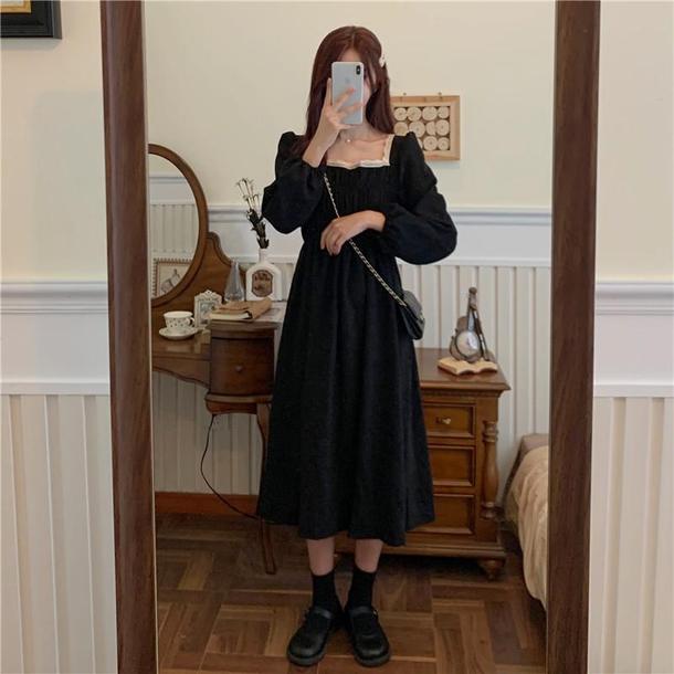 スクエアネックフランスワンピース 4876-S/black_お取り寄せ48764-画像12-韓国ファッション通販POPREA［ポップリア］