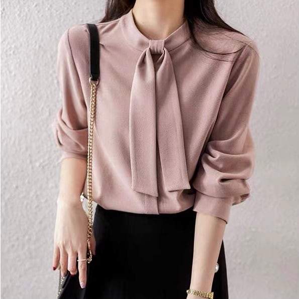 リボンタイソフトタッチブラウス 4881-M/pink_お取り寄せ48813-画像2-韓国ファッション通販POPREA［ポップリア］