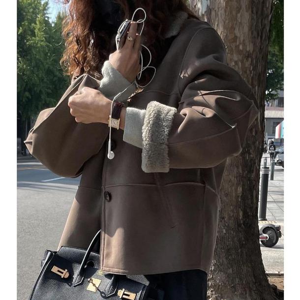 ムートンタッチブラウンジャケット 4886-brown_お取り寄せ48862-画像10-韓国ファッション通販POPREA［ポップリア］