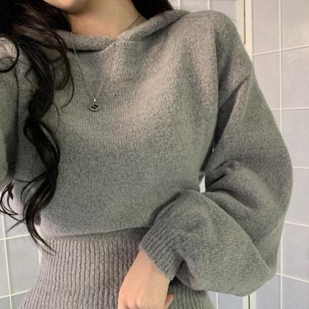 フード付きニット&ミニスカートワンピ 4899-お取り寄せ4899-画像5-韓国ファッション通販POPREA［ポップリア］