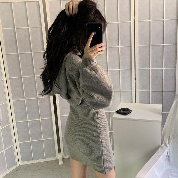 フード付きニット&ミニスカートワンピ 4899-お取り寄せ4899-画像6-韓国ファッション通販POPREA［ポップリア］