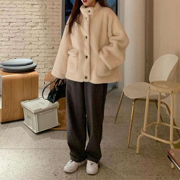 オフホワイトハイネックボアアウター 4904-お取り寄せ4904-画像4-韓国ファッション通販POPREA［ポップリア］