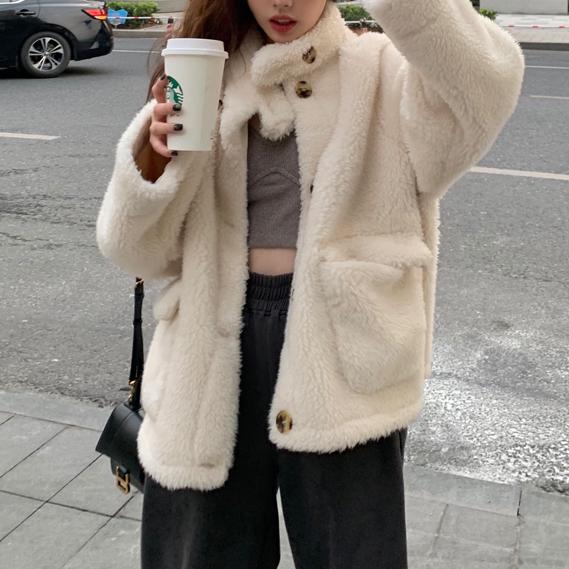 オフホワイトハイネックボアアウター 4904-お取り寄せ4904-画像6-韓国ファッション通販POPREA［ポップリア］