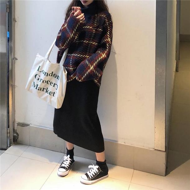 ハイネックチェックニット 4929-お取り寄せ4929-画像10-韓国ファッション通販POPREA［ポップリア］