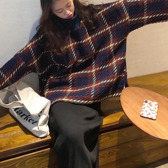 ハイネックチェックニット 4929-お取り寄せ4929-画像12-韓国ファッション通販POPREA［ポップリア］