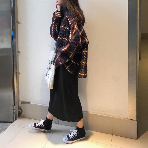 ハイネックチェックニット 4929-お取り寄せ4929-画像3-韓国ファッション通販POPREA［ポップリア］