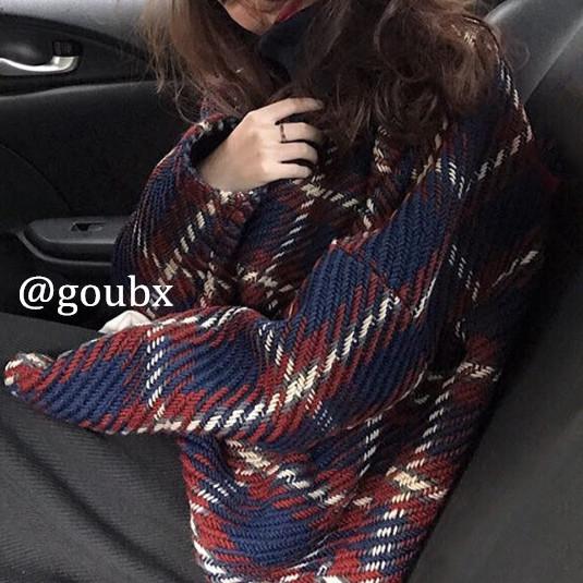 ハイネックチェックニット 4929-お取り寄せ4929-画像4-韓国ファッション通販POPREA［ポップリア］