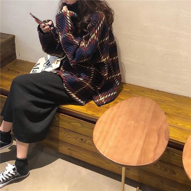 ハイネックチェックニット 4929-お取り寄せ4929-画像5-韓国ファッション通販POPREA［ポップリア］