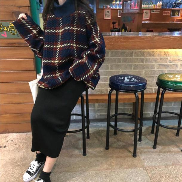 ハイネックチェックニット 4929-お取り寄せ4929-画像6-韓国ファッション通販POPREA［ポップリア］