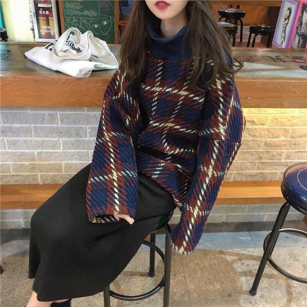 ハイネックチェックニット 4929-お取り寄せ4929-画像8-韓国ファッション通販POPREA［ポップリア］