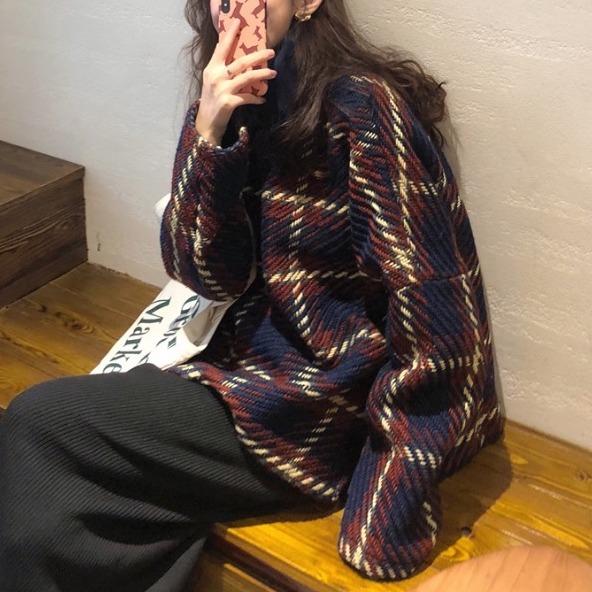 ハイネックチェックニット 4929-お取り寄せ4929-画像9-韓国ファッション通販POPREA［ポップリア］