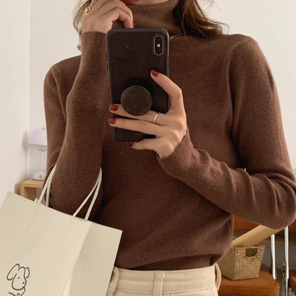 リブタートルニットトップス 4930-brown_お取り寄せ49302-画像7-韓国ファッション通販POPREA［ポップリア］