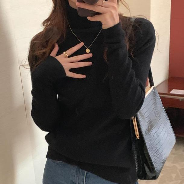 リブタートルニットトップス 4930-black_お取り寄せ49303-画像11-韓国ファッション通販POPREA［ポップリア］