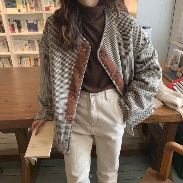 リバーシブルチェックボアジャケット 4934-brown_お取り寄せ49342-画像18-韓国ファッション通販POPREA［ポップリア］