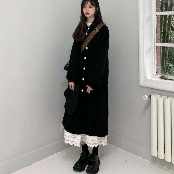 フレンチブラックコート＆ホワイトスカート 4935-お取り寄せ4935-画像4-韓国ファッション通販POPREA［ポップリア］