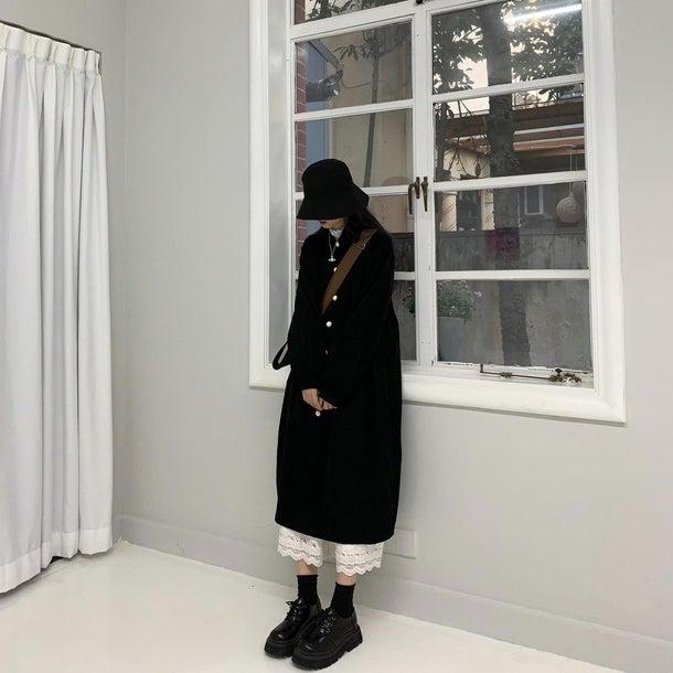 フレンチブラックコート＆ホワイトスカート 4935-お取り寄せ4935-画像5-韓国ファッション通販POPREA［ポップリア］