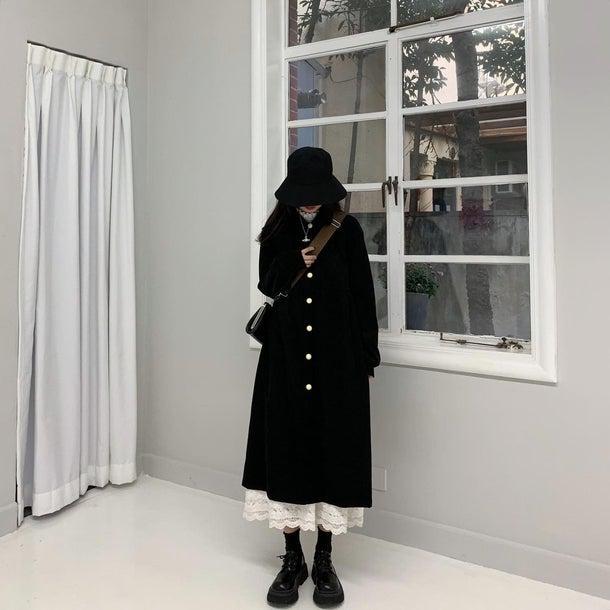 フレンチブラックコート＆ホワイトスカート 4935-お取り寄せ4935-画像6-韓国ファッション通販POPREA［ポップリア］