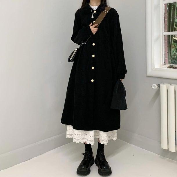 フレンチブラックコート＆ホワイトスカート 4935-お取り寄せ4935-画像1-韓国ファッション通販POPREA［ポップリア］