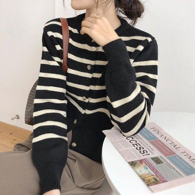 ベーシックボーダーカーディガン 4939-black_お取り寄せ49392-画像6-韓国ファッション通販POPREA［ポップリア］