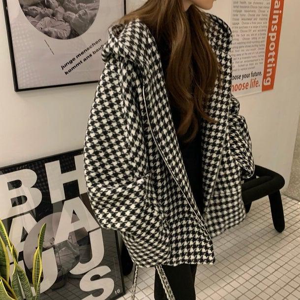 千鳥格子ジッパーミドルコート 4945-お取り寄せ4945-画像4-韓国ファッション通販POPREA［ポップリア］