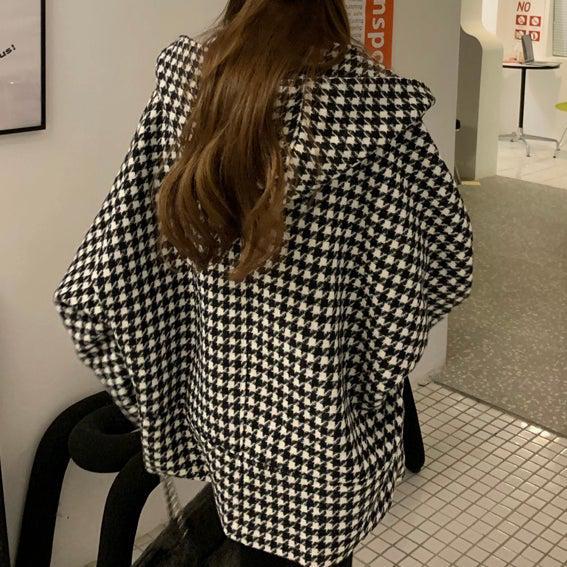 千鳥格子ジッパーミドルコート 4945-お取り寄せ4945-画像6-韓国ファッション通販POPREA［ポップリア］